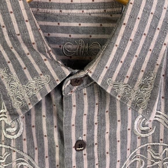 191 Unlimited Gray Embroidered Front Cuffs‎ Floral Scrolls Long Sleeve Shirt XL - Picture 4 of 9